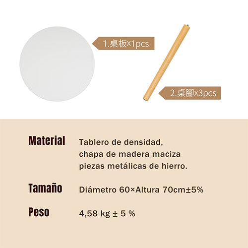 60CM Mesa auxiliar para sofá de sala de estar (Amarillo/Natural)