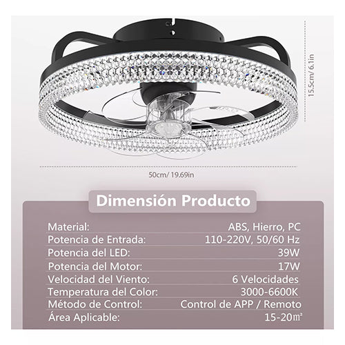 Ventilador de techo negro con luces y mando a distancia