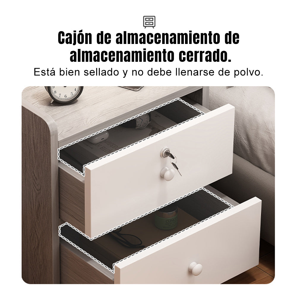 Mesita de noche de madera con 2 cajones cerradura 36cm