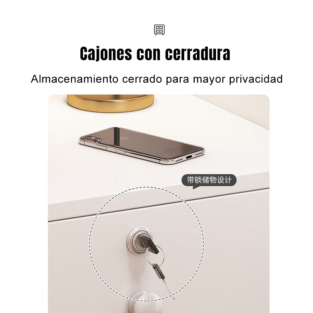 Mesita de noche de madera con 2 cajones cerradura 36cm