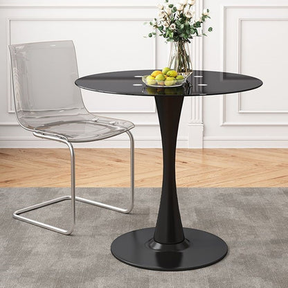 Mesa de comedor orbicular moderna con tablero vítreo, 27,6"x27,6"x28,7"