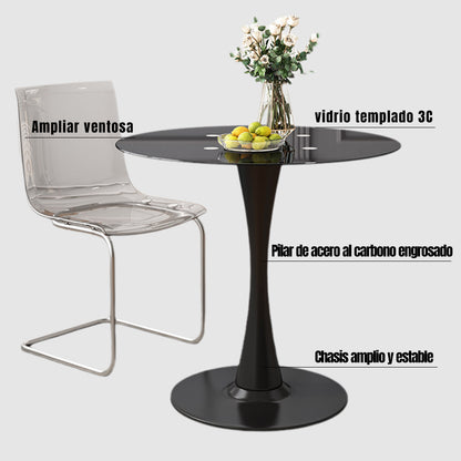 Mesa de comedor orbicular moderna con tablero vítreo, 27,6"x27,6"x28,7"