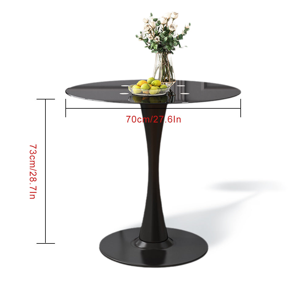 Mesa de comedor orbicular moderna con tablero vítreo, 27,6"x27,6"x28,7"