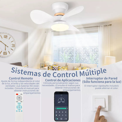 Ventilador De Lámpara Techo Mini Modernos Luz Control Remoto