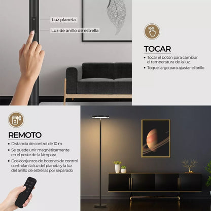 Lámpara Piso Led Aro Saturno Moderna Control Táctil Y Remoto