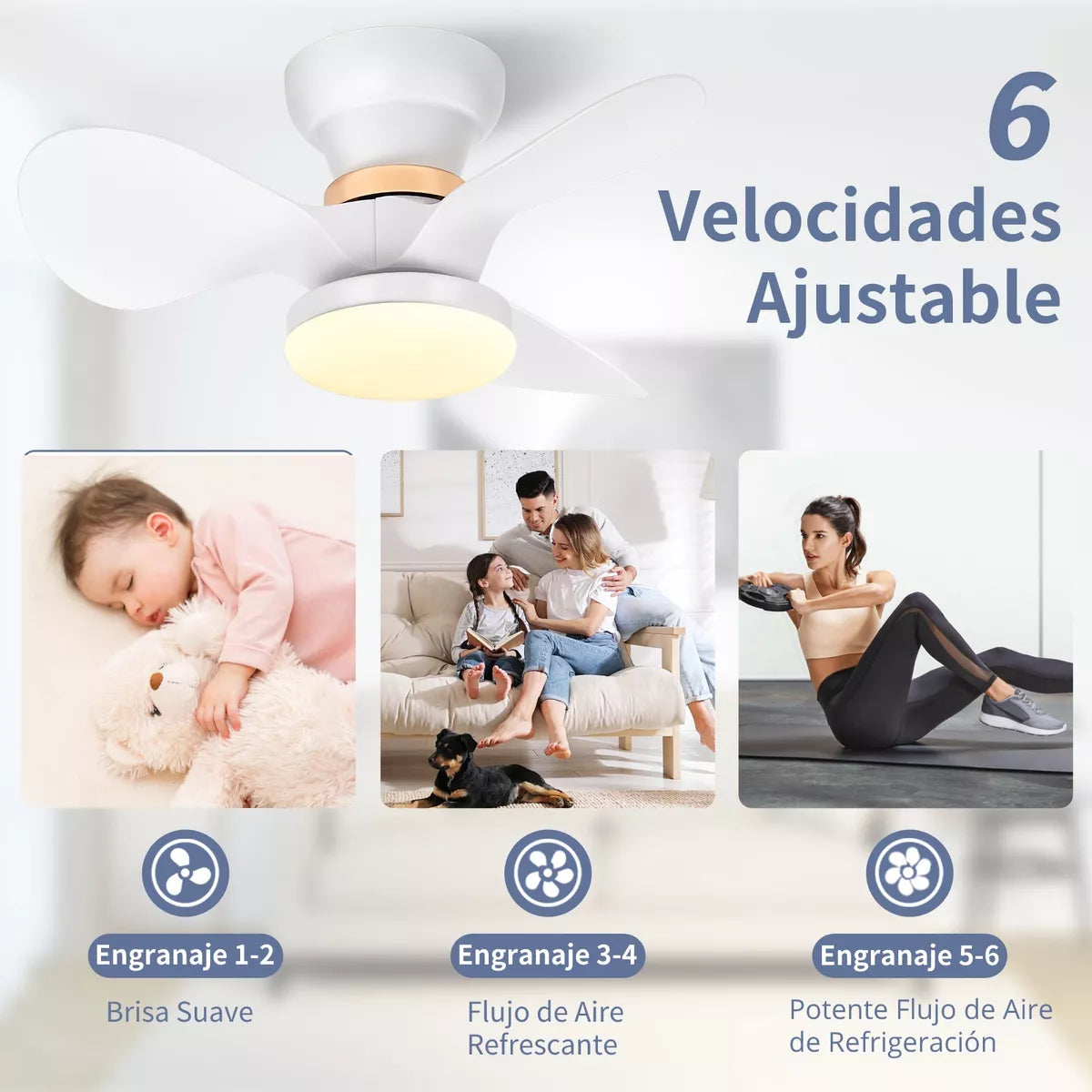 Ventilador De Lámpara Techo Mini Modernos Luz Control Remoto