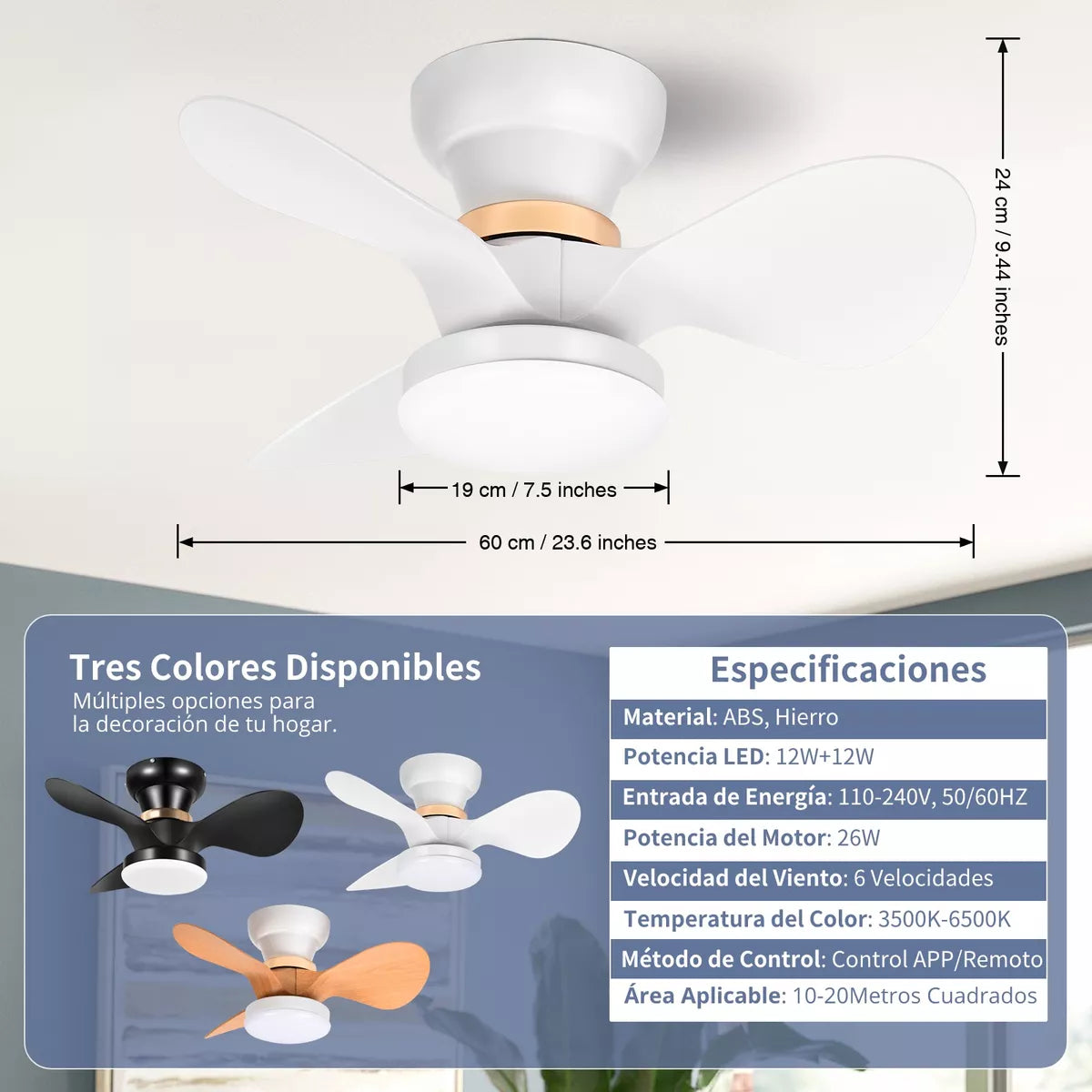 Ventilador De Lámpara Techo Mini Modernos Luz Control Remoto