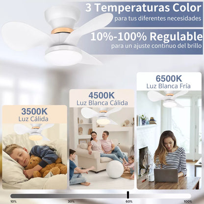 Ventilador De Lámpara Techo Mini Modernos Luz Control Remoto