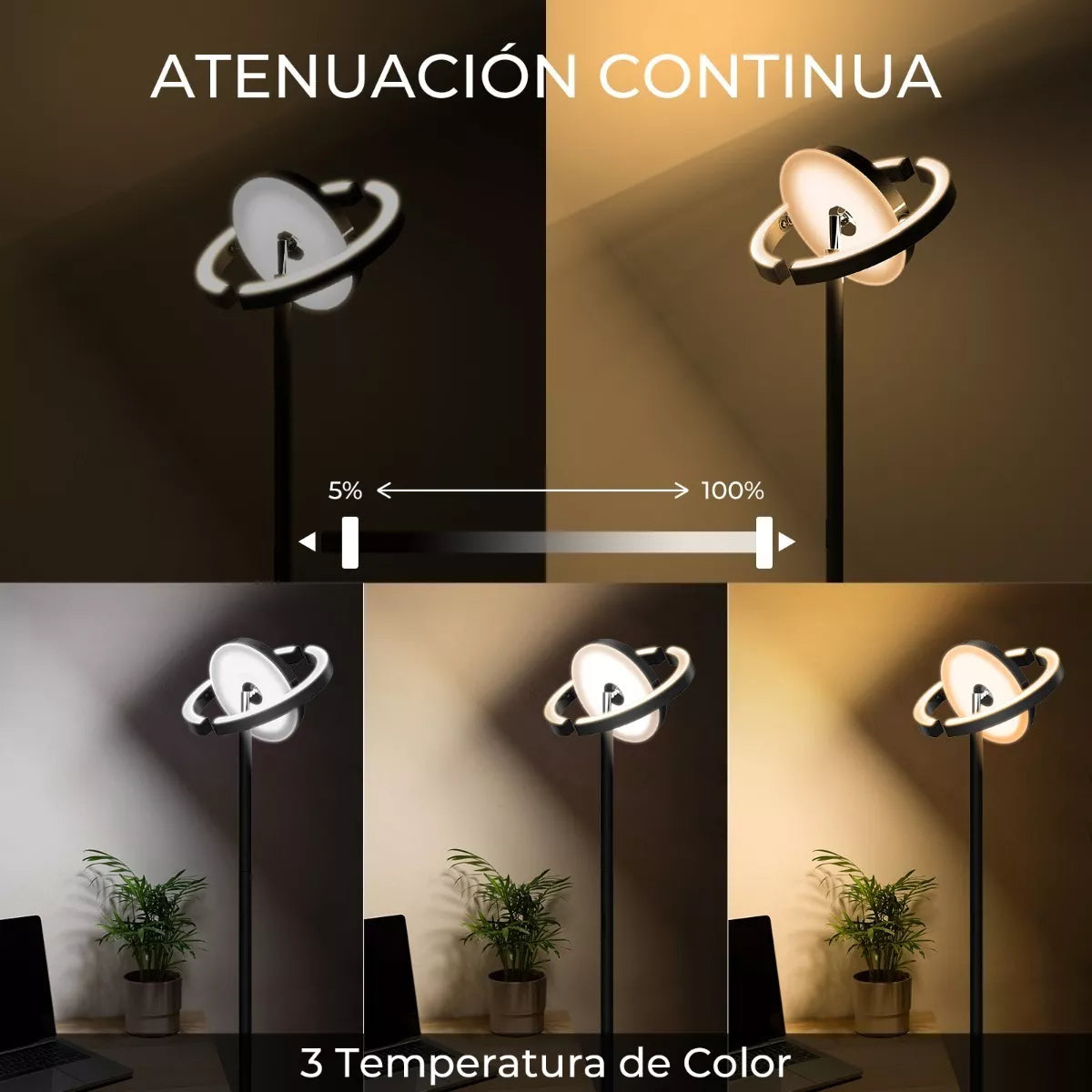 Lámpara Piso Led Aro Saturno Moderna Control Táctil Y Remoto