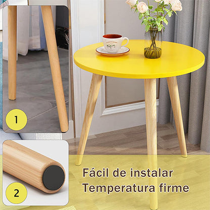 60CM Mesa auxiliar para sofá de sala de estar (Amarillo/Natural)